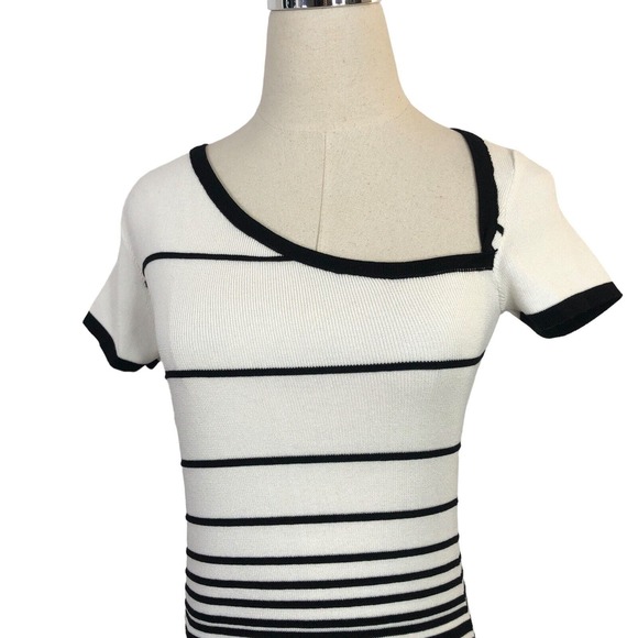 Sandro Paris Dress Black White Stripe Pullover Knit Sheath Small - Picture 3 of 6
